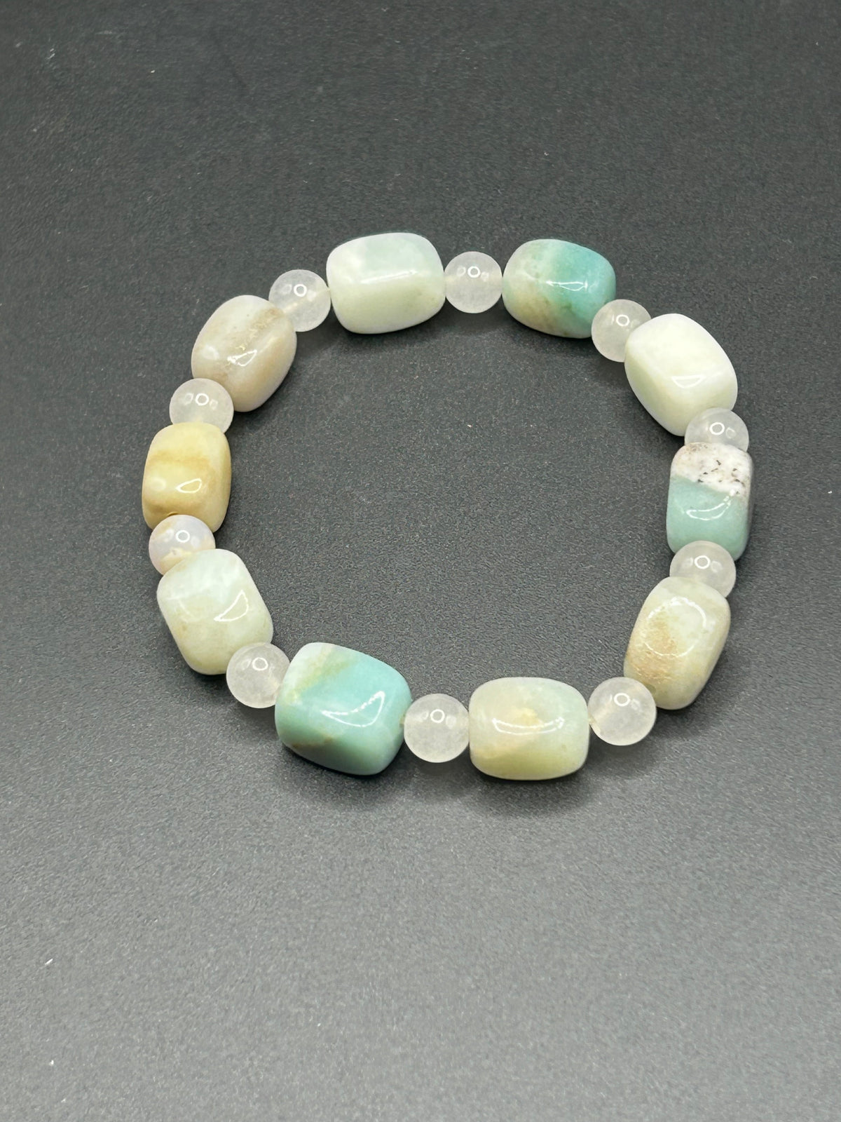 Amazonite with round rose quartz