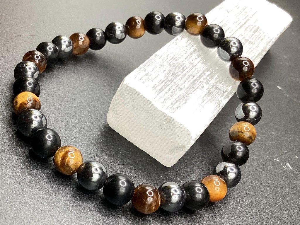 Triple protection- tigers eye, black onyx & hematite