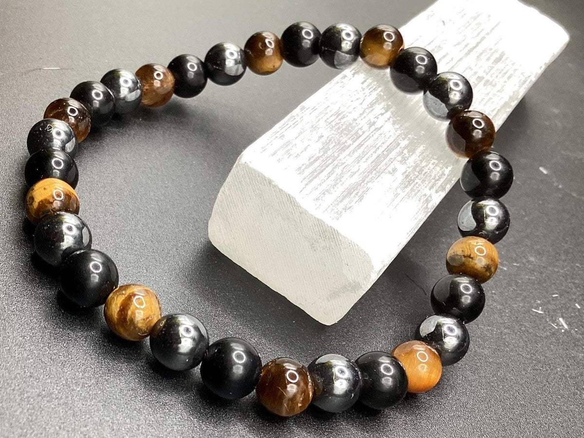 Triple protection- tigers eye, black onyx & hematite