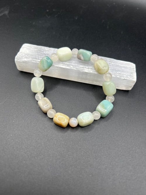 Amazonite with round rose quartz